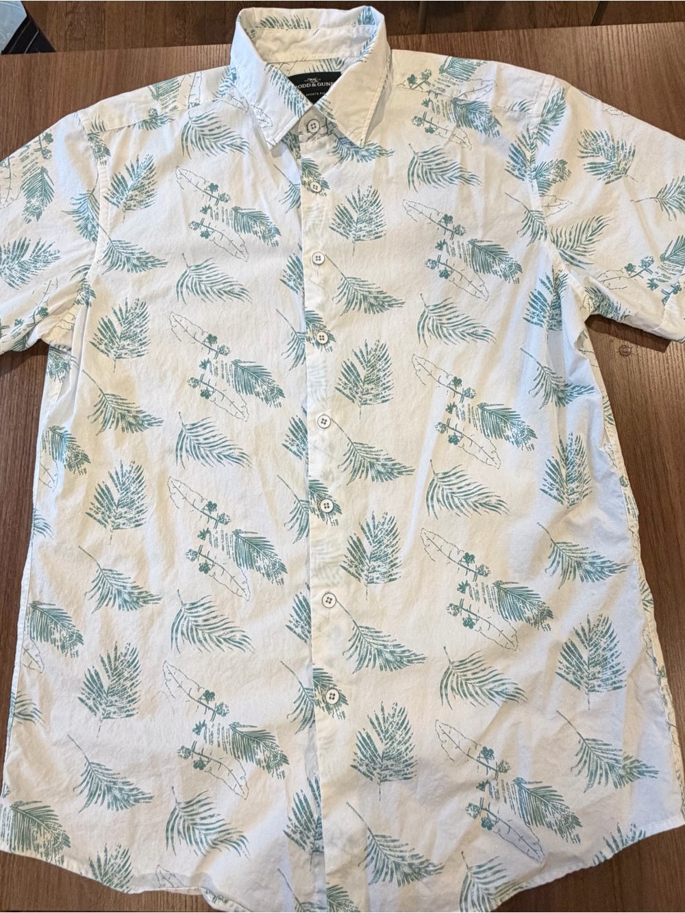 Rodd & Gunn White Short-Sleeve Button-Down with Teal Palm Print